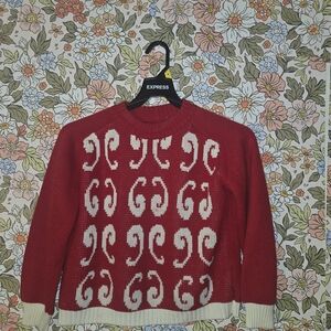 Express Red and Cream Graphic Sweater